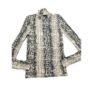 Les Coyotes De Paris Snake Skin Long Sleeve Turtleneck Top Blouse Size 40 (US L)